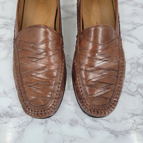 Brass Boot Walking Gloves Brown Basket Woven Leather Loafers Size 10 M Vintage